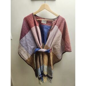 Nomad Morgan Carper Women Multicolor Colorblock Wool Blend Fringe Poncho XS/S